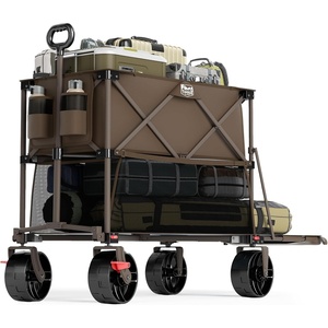 image:imageTIMBER RIDGE 400L Large Capacity Folding Double Decker Wagon with Brakes 54 Extra Long Extender Wagon Cart 450lbs Heavy Duty Collapsible Cart AllTerrain Big Wheels for Camping Sports ShoppingTan With Brakes