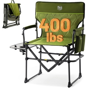 image:imageTIMBER RIDGE Heavy Duty Camping Chair with Compact Size Portable Directors Chair with Side Table and Pocket for Camping Lawn Sports and Fishing Supports Up to 400lbs BlackGreen