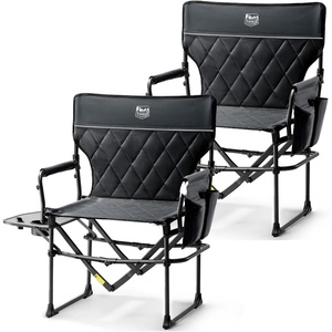 image:imageTIMBER RIDGE Heavy Duty Camping Chair with Compact Size Portable Directors Chair with Side Table and Pocket for Camping Lawn Sports and Fishing Supports Up to 400lbs BlackBlack2 Set