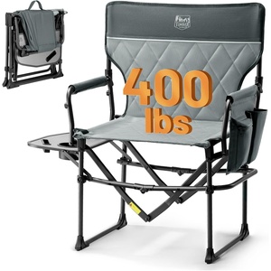 image:imageTIMBER RIDGE Heavy Duty Camping Chair with Compact Size Portable Directors Chair with Side Table and Pocket for Camping Lawn Sports and Fishing Supports Up to 400lbs BlackGrey