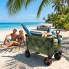 image:imageTIMBER RIDGE Outdoor Collapsible Folding Wagon with Brakes and Cup Holders 500lbs Heavy Duty All Terrain Wheels Utility Cart for Shopping Camping Garden Sports OrangeGreen