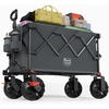 image:imageTIMBER RIDGE Outdoor Collapsible Folding Wagon with Brakes and Cup Holders 500lbs Heavy Duty All Terrain Wheels Utility Cart for Shopping Camping Garden Sports OrangeGray