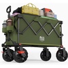image:imageTIMBER RIDGE Outdoor Collapsible Folding Wagon with Brakes and Cup Holders 500lbs Heavy Duty All Terrain Wheels Utility Cart for Shopping Camping Garden Sports OrangeGreen