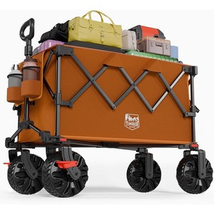 image:imageTIMBER RIDGE Outdoor Collapsible Folding Wagon with Brakes and Cup Holders 500lbs Heavy Duty All Terrain Wheels Utility Cart for Shopping Camping Garden Sports OrangeOrange