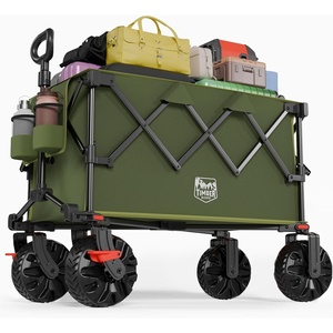 image:imageTIMBER RIDGE Outdoor Collapsible Folding Wagon with Brakes and Cup Holders 500lbs Heavy Duty All Terrain Wheels Utility Cart for Shopping Camping Garden Sports OrangeGreen