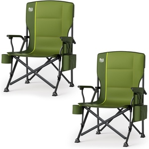 image:imageTIMBER RIDGE Oversized Folding Camping Chair High Back 500lbs  Heavy Duty Camping Chairs for Adults Cup Holder Side Pocket Cooler BagGreen2 Set