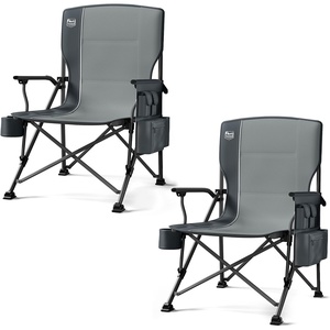 image:imageTIMBER RIDGE Oversized Folding Camping Chair High Back 500lbs  Heavy Duty Camping Chairs for Adults Cup Holder Side Pocket Cooler BagGrey2 Set