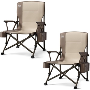 image:imageTIMBER RIDGE Oversized Folding Camping Chair High Back 500lbs  Heavy Duty Camping Chairs for Adults Cup Holder Side Pocket Cooler BagTan2 Set